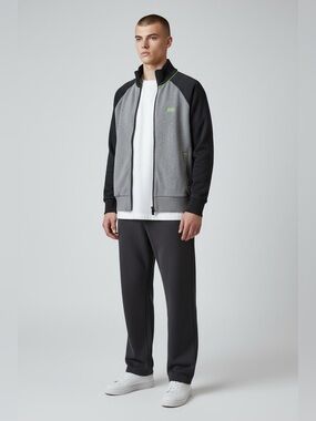Hugo Boss Grey and Black Track Jacket with Neon Green Trim